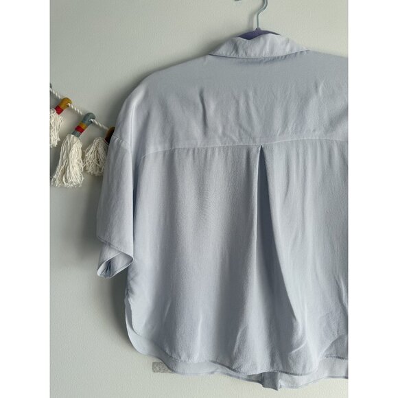 Grana 100% Silk Gray Boxy Button Down Top Timeless Modest Minimalist Basics S - Picture 9 of 9